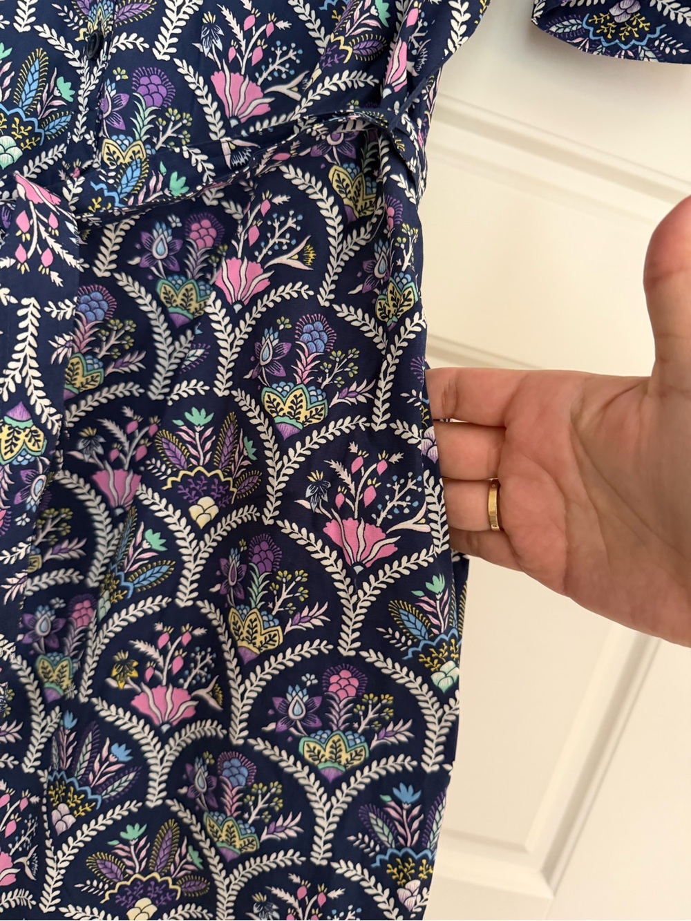 NWT Talbots floral geometric Printed navy Tie-Waist Dress - sz Petite Med - Picture 4 of 9